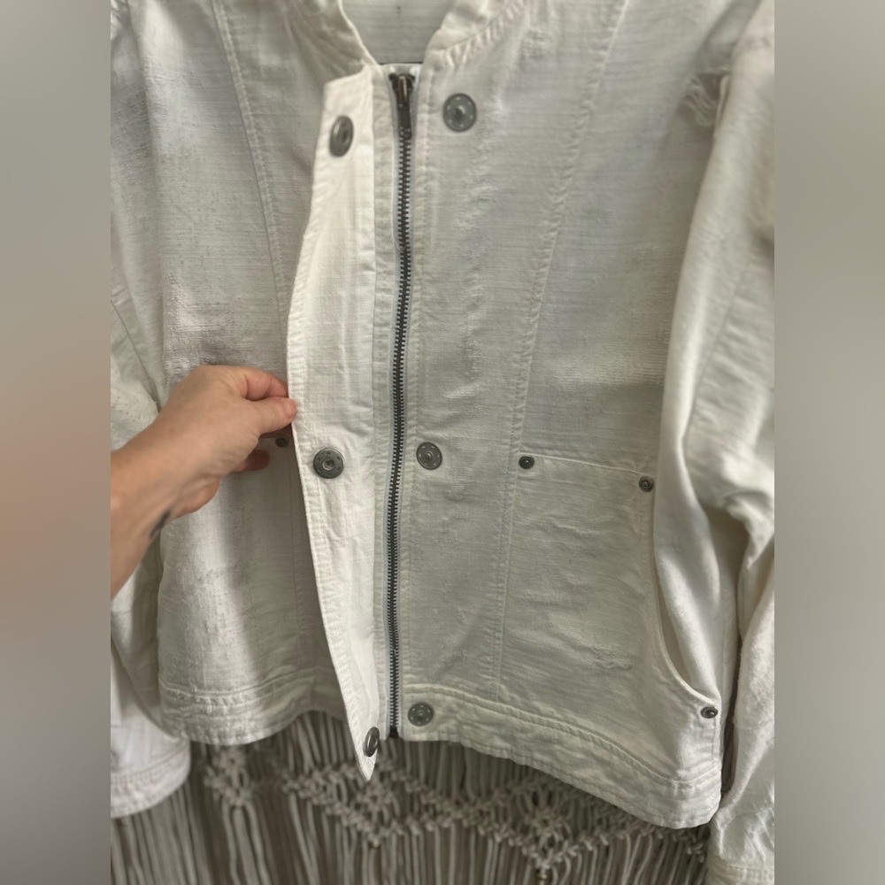White Cream Distressed Utility Jacket NWOT Boho Casual Free People Size: M - Picture 7 of 8